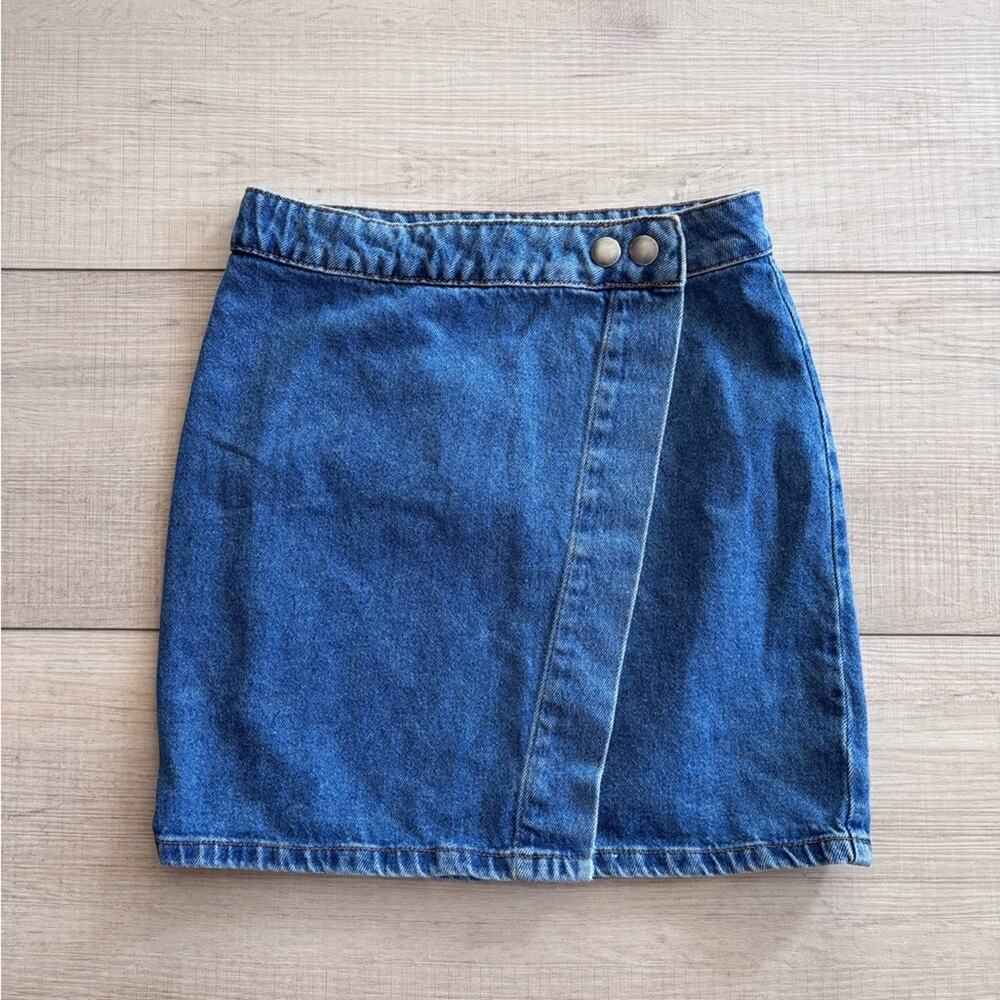 ASOS Blue Denim Wrap-Front Mini Skirt Y2K Festival Outfit Size 4